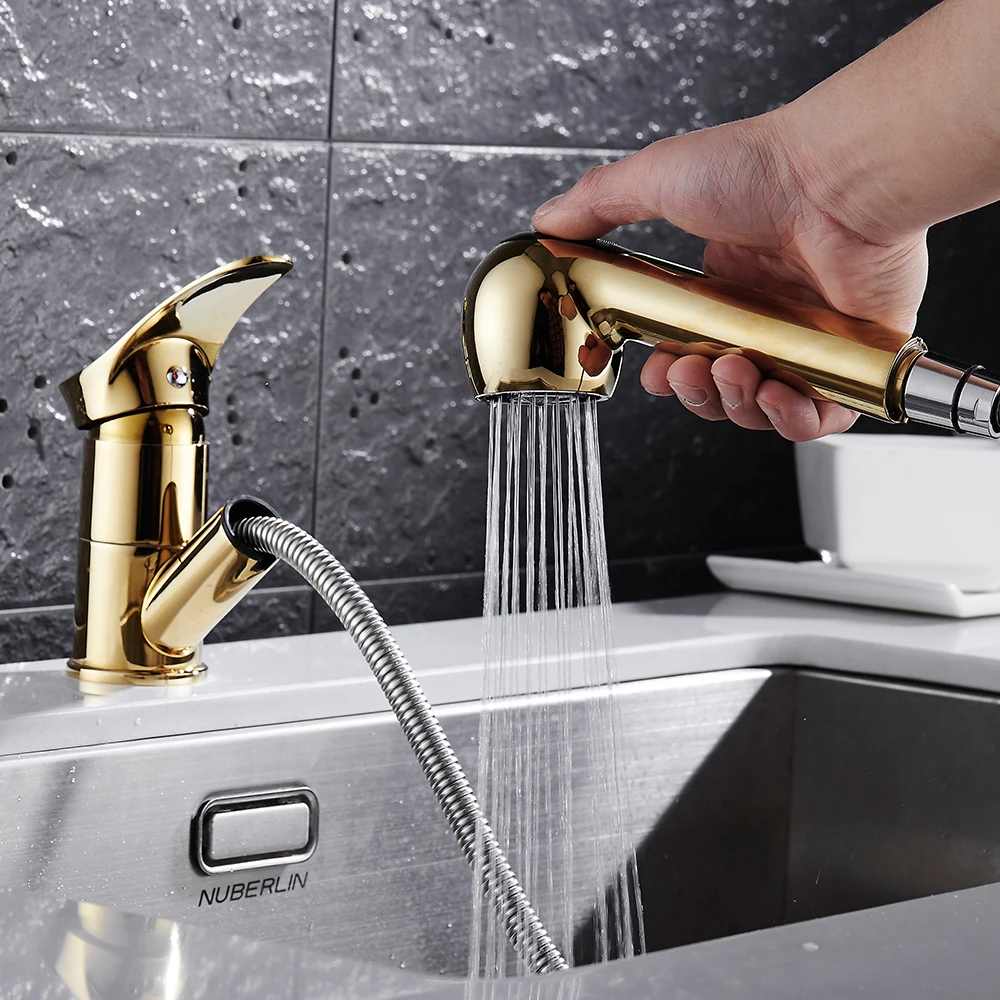 Kitchen Pull Out Faucets Chrome Brush Kitchen Sink Mixer Taps Dual Spout Cold And Hot Water Faucets torneira cozinha ZR704