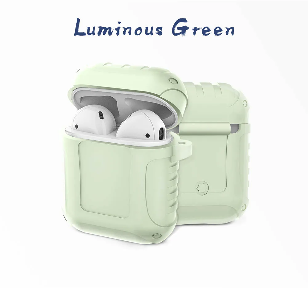 Силиконовый наушник чехол для Apple AirPods чехол для крышки корпуса ударопрочный защитный рукав истинный беспроводной bluetooth чехол для наушников - Цвет: Luminous Green