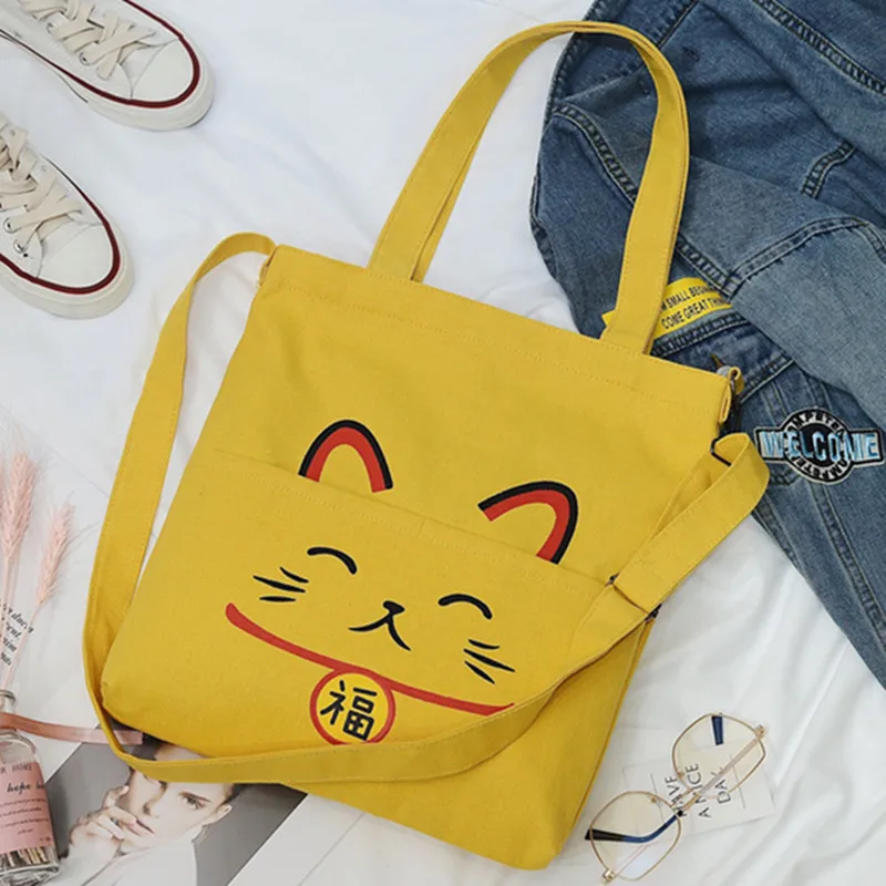 

Canvas fortune cat handbag Natsume Yuujinchou package japanese large-capacity college students shoulder messenger bag handbag