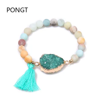

High quality Natural Stone bracelet Beads Matte Amazonite lava stone Yoga bracelet men&women Chakra Bracelets Tassel jewelry