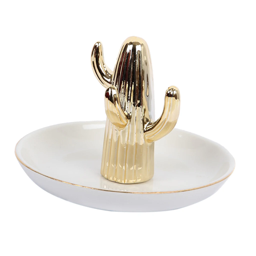 Ceramic Tray Cactus Stand Jewelry Holder for Earring Ring Necklace Cactus Display Room Decorations