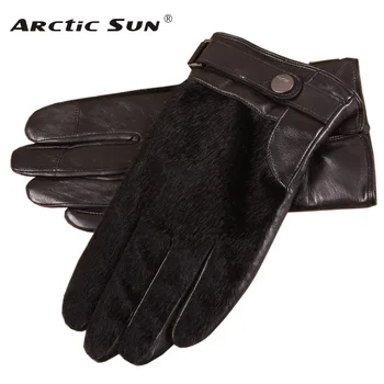 

2020 New Black Men's Sheepskin Gloves Male Autumn Winter Thin Velvet Thicken Warm Genuine Leather Men Touch Gloves NEW EM018NQF1