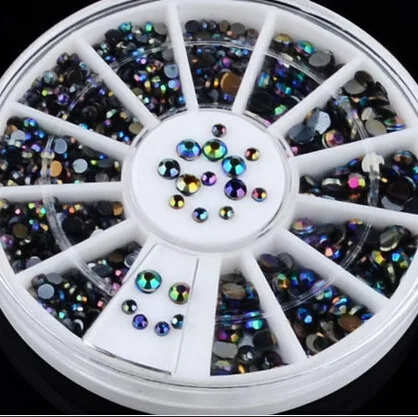 

Mixed Sizes! 2M(SS6)/3M(SS12) Black AB Magic color Black Diamond Flat Back Nail Art Glue On Non Hot Fix Rhinestones