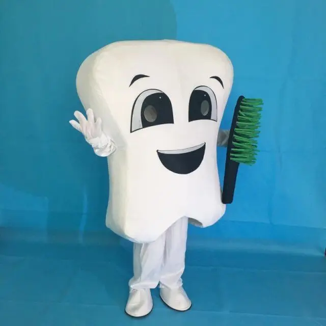 Tooth With Brush Dental Care Dentist Advertising Mascot Costume Party Character 