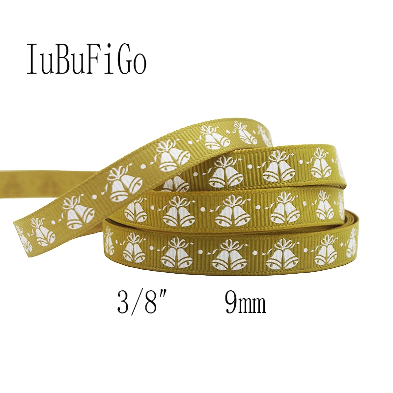 

[IuBuFiGo] 3/8"(9mm) Merry Christmas Printed Grpsgrain Ribbon Polyester ribbon For Decoration 10yard