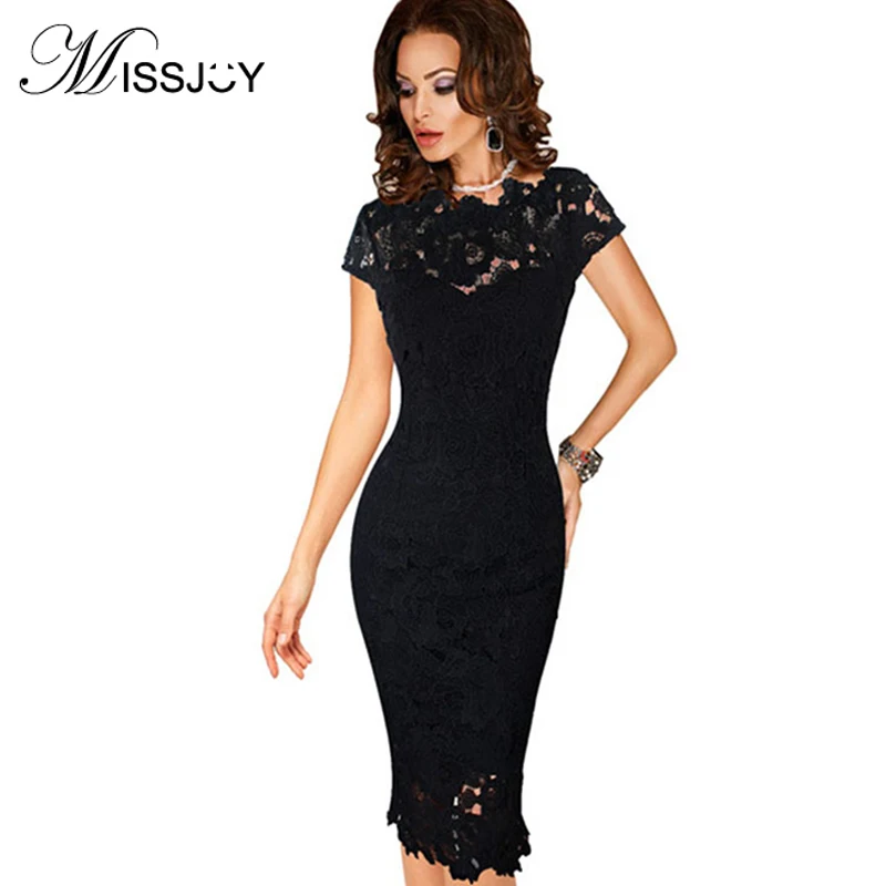 Prezzo MISSJOYS Dritto Vestito Nero In Pizzo Hollow Abiti Da O Collo Delle Donne della Chiusura Lampo Dell annata Del Crochet Floreale sexy di Modo di temperamento vadim
