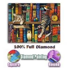 Полная квадратная/круглая дрель 5D DIY алмазная живопись "Кошка и книга" Алмазная вышивка Животные вышивка крестом мозаика домашний декор искусство