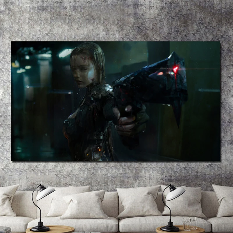 

Cyberpunk Girl In The Rain Canvas Painting Posters Prints Marble Wall Art Painting Decorative Pictures Modern Home Decoration HD