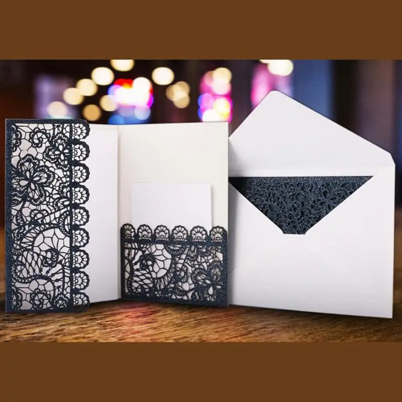  10pcs/set Laser Cut Glitter Luxury Hollow Wedding Invitations Card Lace Personalized Business Birth - 33044249617