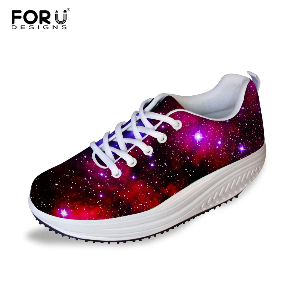 

FORUDESIGNS Galaxy Women Slimming Swing Shoes Wedge Breathable Sneakers Four Seasons Lace-up Height Increasing Female Shoes