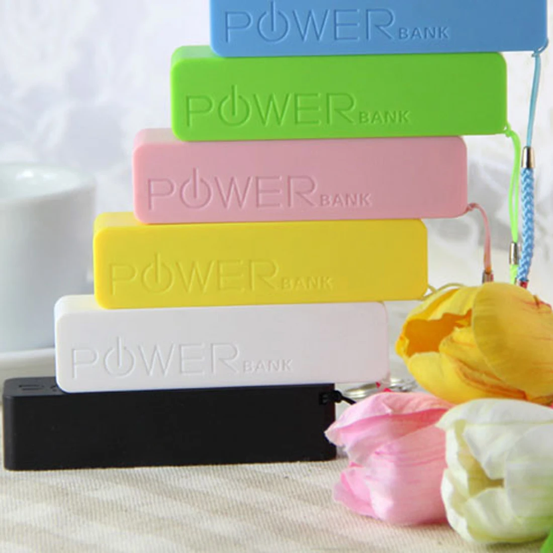 

Portable Power Bank External Backup Battery Charger Black 18650 Battery Storage Holder Box Case With Key Chain For Mobile Phone