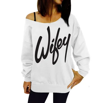 

2017autumn Women Hoodies Sweatshirts Tops Fashion Loose Letter Printing Strapless Long-sleeves Ladies Thin Section Pullovers