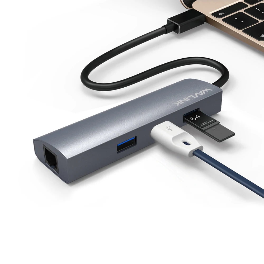 Wavlink USB C 3,1 to Gigabit Adapter серии 3-Порты и разъёмы USB 3,0 Алюминий концентратор с Тип C адаптер+ RJ45 Gigabit Ethern LAN Порты и разъёмы-серый