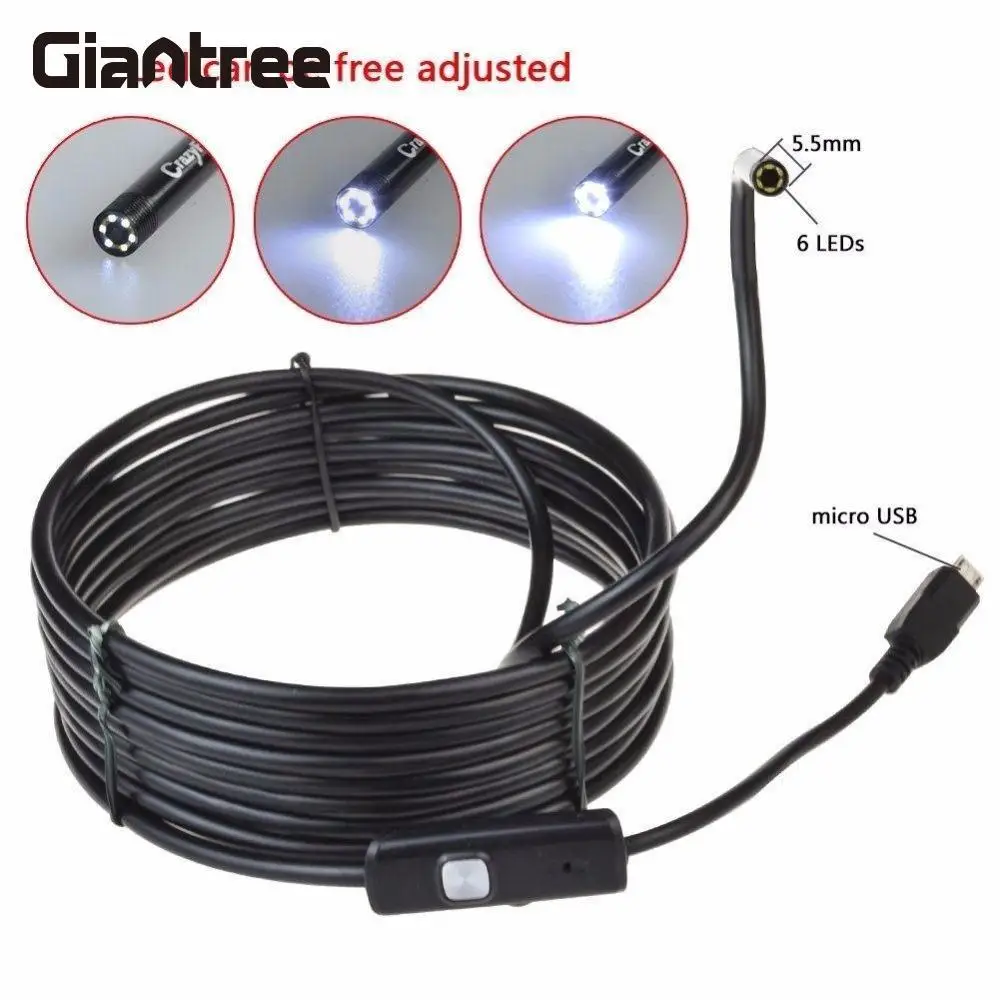 Giantree 2m Cable 7mm Lens Micro USB Android Endoscope Camera Snake Pipe Inspection Camera Waterproof OTG Video Camera Camcorder