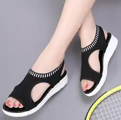 Фабричная обувь, модные женские сандалии для 2019 года, дышащие удобные женские прогулочные туфли, Летние черные сандалии на платформе