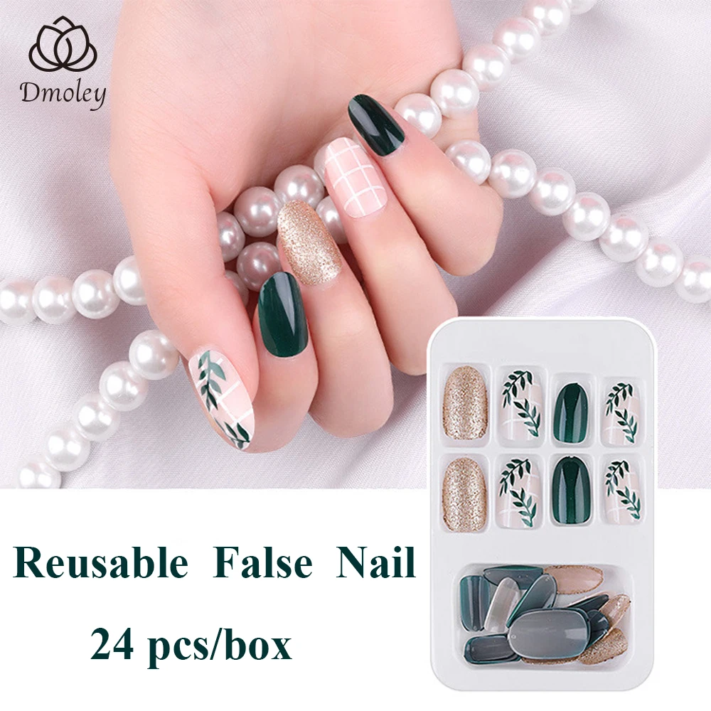 

Dmoley 24pcs False Nail Tips Full Cover Fake Nails ABS Artificial Tips Nail Art Decorations With Stikcer And Nail Glue For Nails