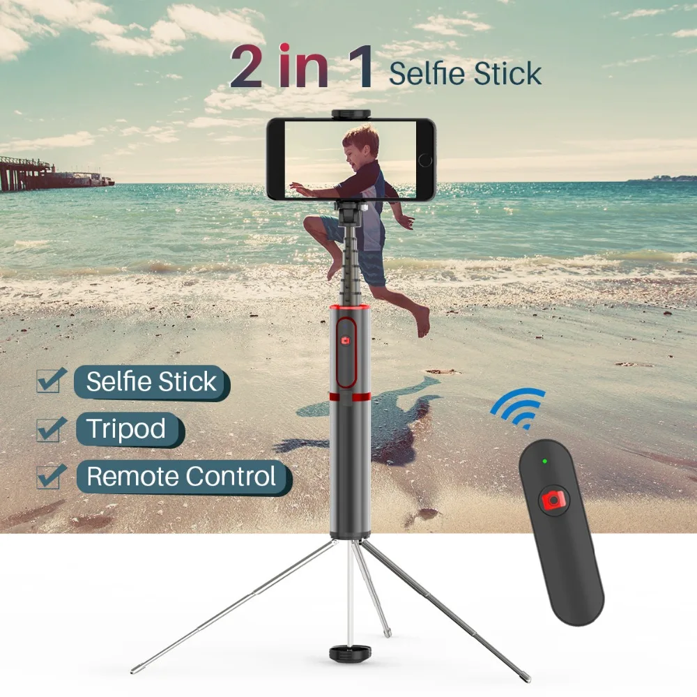 

Selfie Stick 2 in 1 Handheld Tripod with Bluetooth Remote Extendable Monopod Universal for iPhone 7 Sumsang Galaxy Huawei