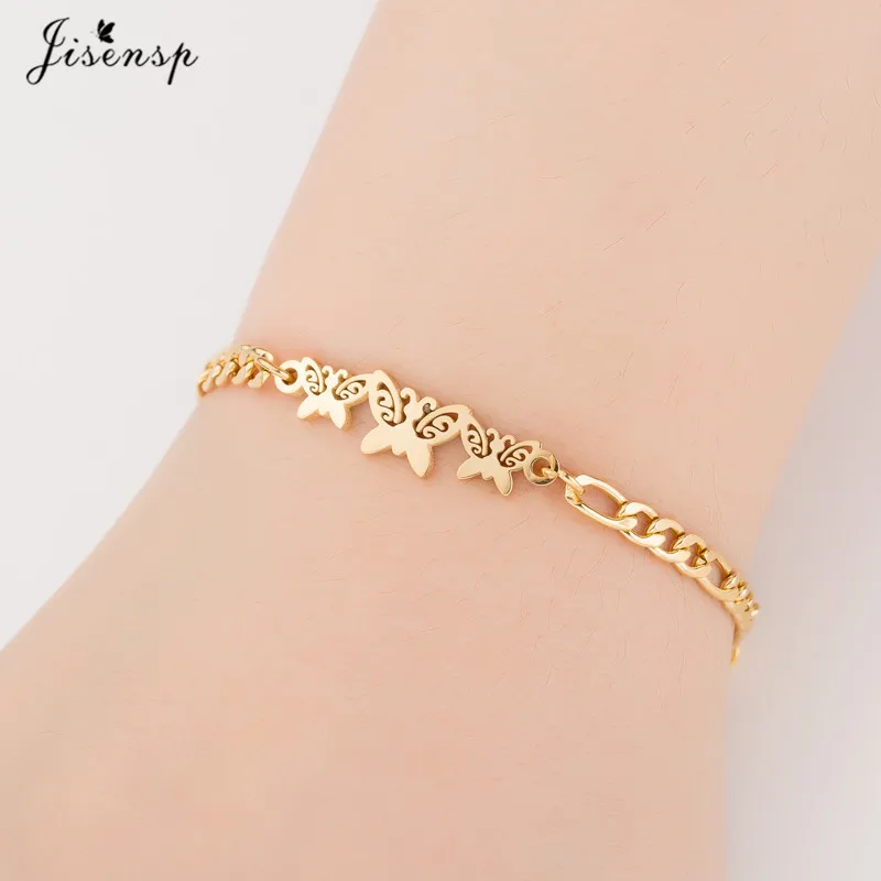 

Jisensp Minimalist Jewelry Gold Stainless Steel Chain Butterfly Bracelets for Women Bijoux Cuff Bangles Banquet Accessory Gifts