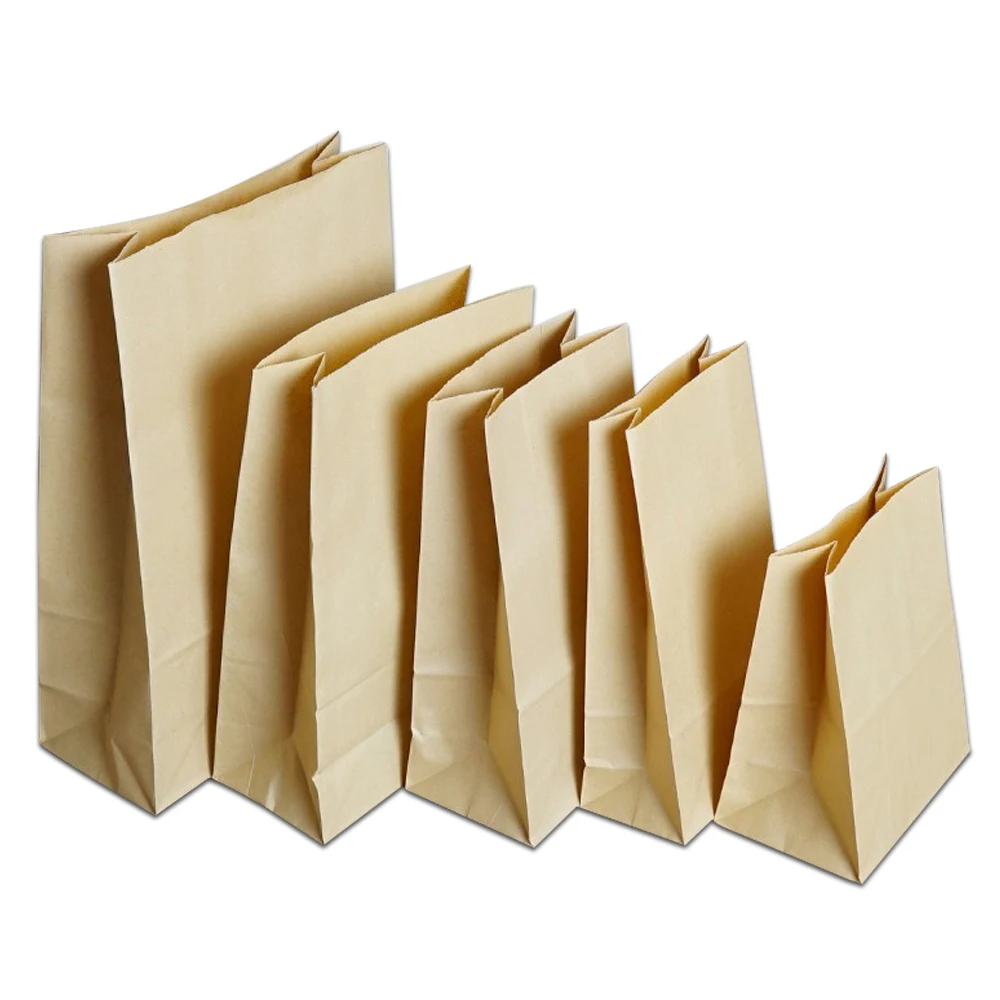 

50 Pcs Brown Kraft Paper Bread Bag Food Sandwich Cookies Candy Gift Pack Pouch Flat Bottom Party Wedding Favor Supply 7 Size