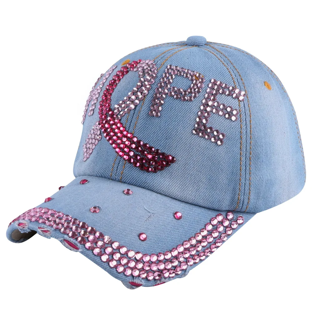 Новое поступление Дизайнерская Женская бейсбольная кепка с надписью HOPE, роскошная бейсболка, розовые стразы цвета фуксия, джинсовая брендовая бейсболка, Кепка gorras