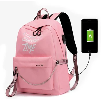 

Women External USB Charge Backpack Canvas Backpack Male Mochila Escolar Girls Laptop Backpack School Bags Backpack for Teenage