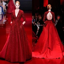 Красное ТРАПЕЦИЕВИДНОЕ ПЛАТЬЕ С v-образным вырезом,, кружевное платье Vestidos De Novia, вечернее платье для выпускного, длинное платье знаменитостей с открытой спиной, красный ковер