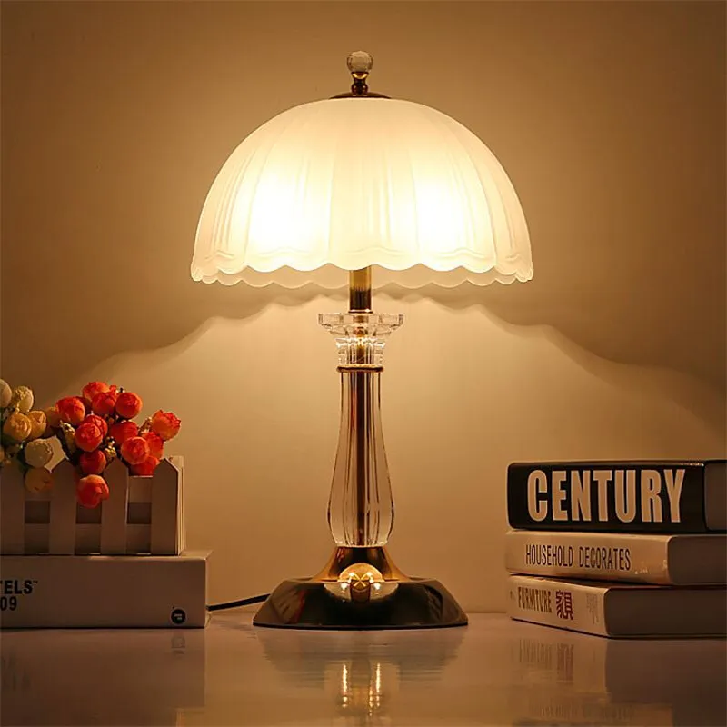 

American Country Fashion Crystal Milk White Glass Led E27*2 Table Lamp for Living Room Bedroom Bedside AC 80-265V 1306