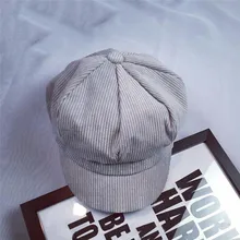 KLV Вельветовая художественная восьмиугольная кепка газетчика Женская Берет в стиле винтаж Кепка для водителя плоская кепка остроконечная шляпа полосатая Кепка Ретро британская шляпка