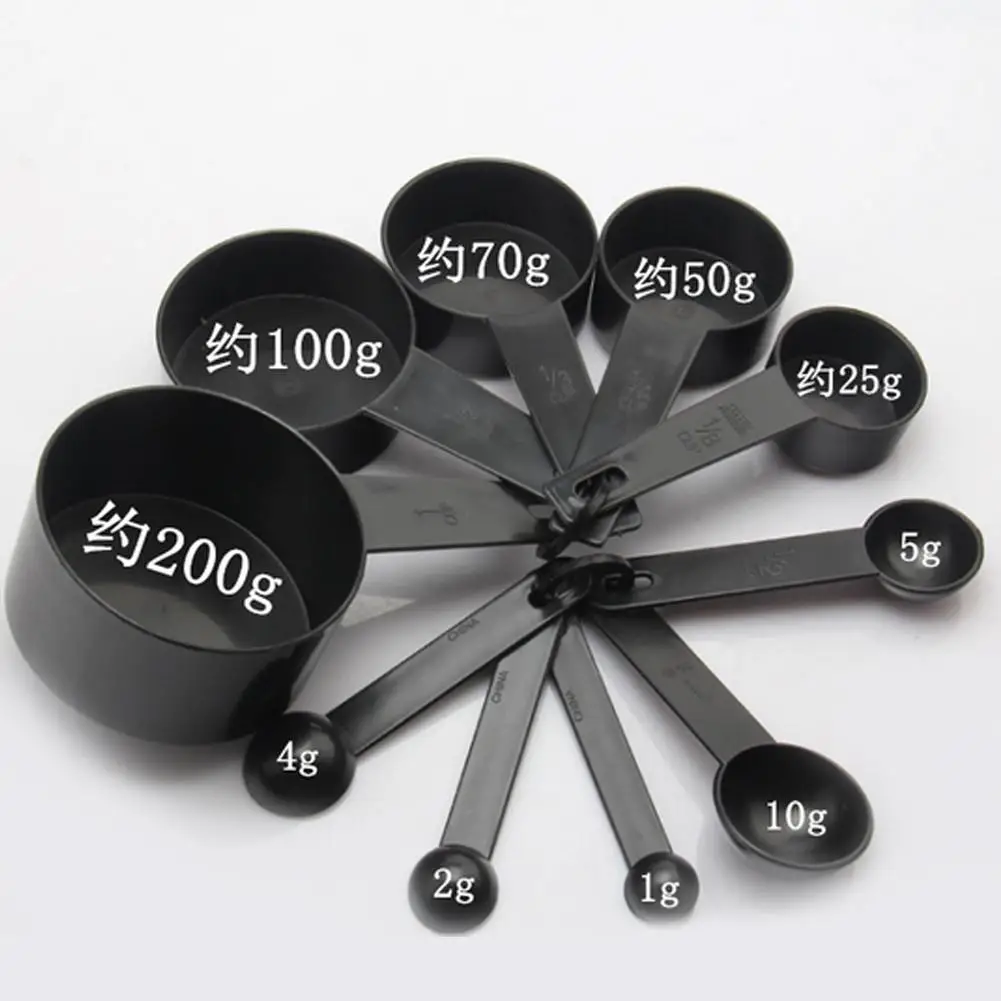 

10 Sizes Black Plastic Measuring Cups 10pcs/lot Measuring Spoon Kitchen Tools Measuring Set Tools For Baking Coffee Tea