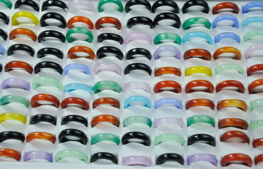 50 шт. EcooLin ювелирные изделия многоцветный Сердолик агате для женщин девочек кольца много смешанных цветов оптом пакеты LR4020