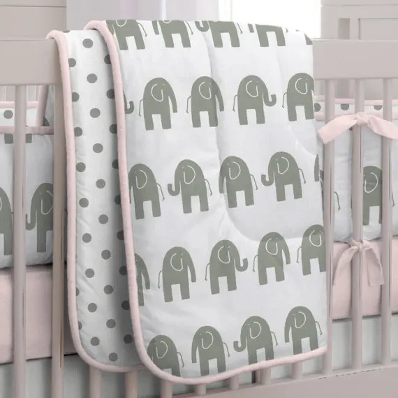 Elephants 3 Pieces Set Crib bed 100 cotton baby Bedding set include pillow case/Dust Ruffle
