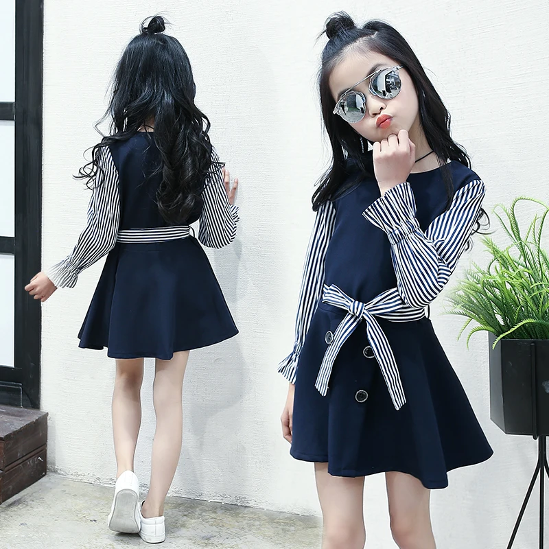 

4 5 6 7 8 9 10 11 12 13 Years Striped Dresses For Girls Autumn Wear Long Sleeve Casual Kids Dresses 2018 Cotton School Costume