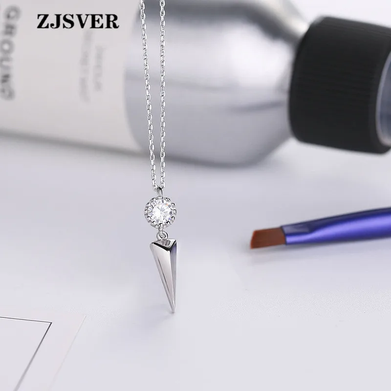 

ZJSVER Fine Jewelry 925 Sterling Silver Necklace Crystal Vertebra Shape Pendant Simple Silver Clavicle Chain Women Necklace