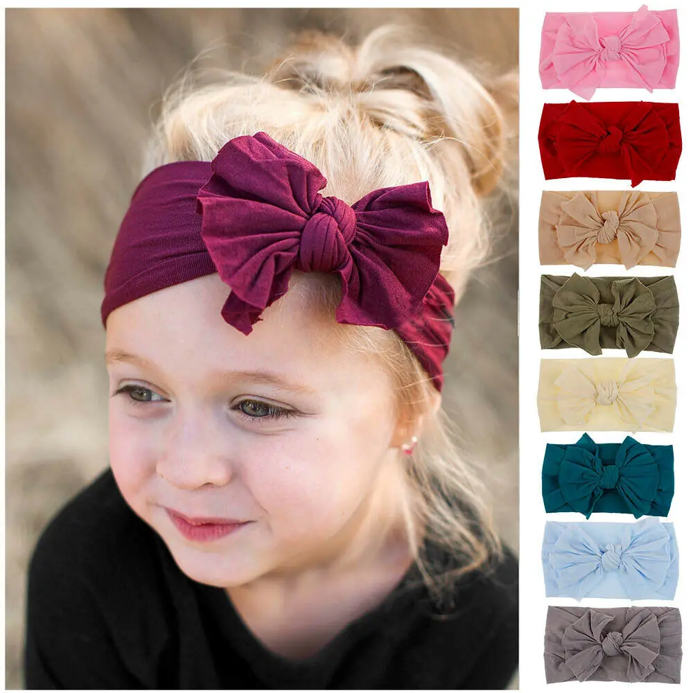 Baby Kids Toddler Girls Stretch Big Bow Knot Turban Hairband Stripe Headband