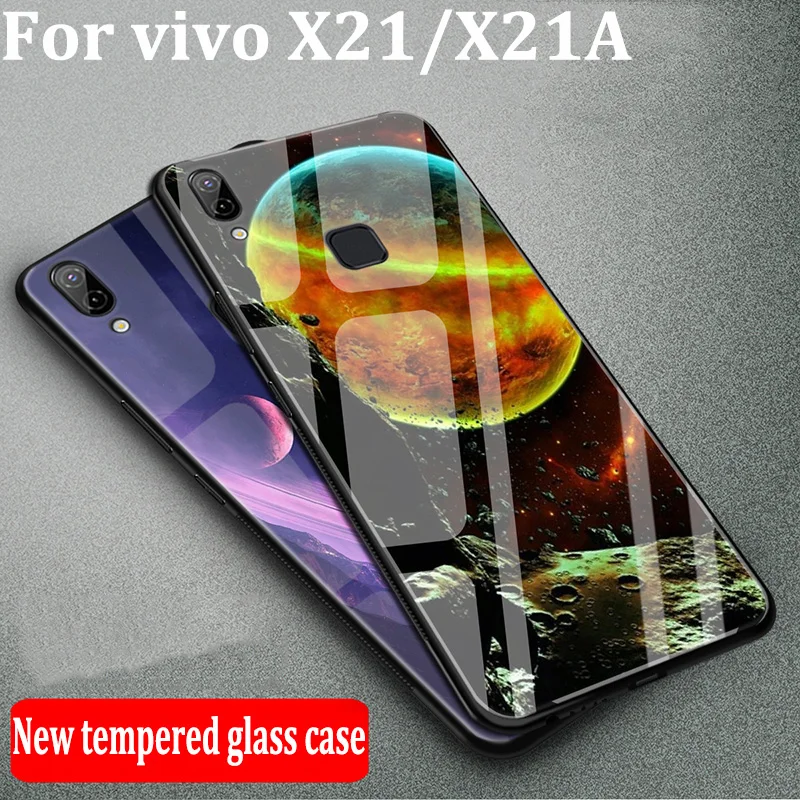 Чехол для Vivo X21 X21A чехлы из закаленного стекла + Мягкая силиконовая задняя крышка