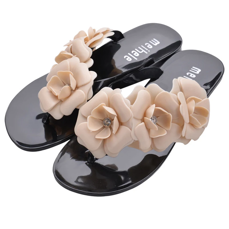 

Flower Outside Women slippers fashion summer flip flops shoes Casual Flat ladies sandals female candy color Jelly Shoes DT125