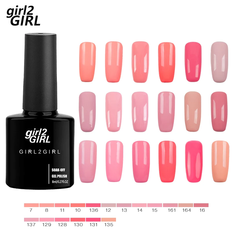 Girl2girl 8 مللي نقع معطلة جل UV جيل للأظافر البولندية مسمار الفن مانيكير الأظافر هلام البولندية مسمار ورنيش ضوء الوردي مجموعة