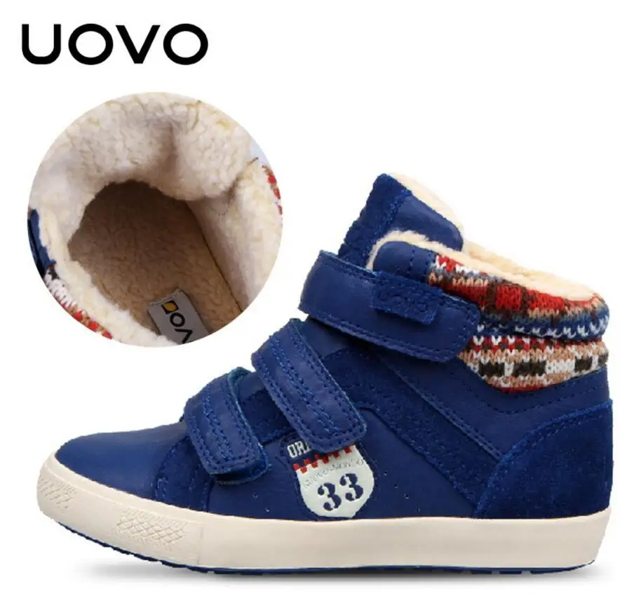 UOVO/зимние ботинки для мальчиков; детская обувь из натуральной кожи; модные детские кроссовки; теплые удобные ботильоны для мальчиков; Размеры 30-36