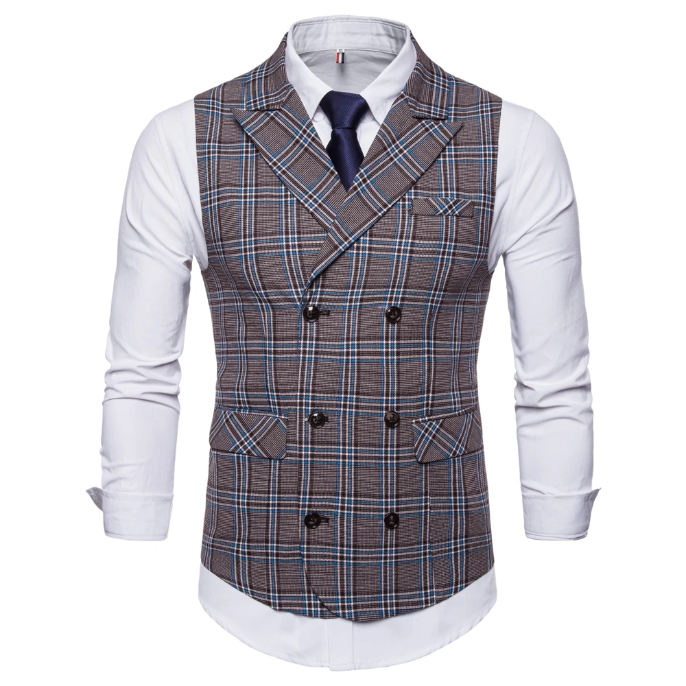 Vintage Vest Men Slim Fit Vests&Waistcoats Casual Double Breasted Waistcoat Mens Vest Formale