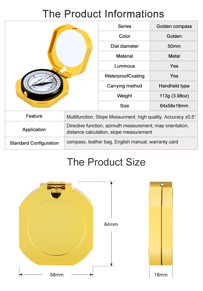 Eyeskey Navegação Metal Bússola Dourada Handheld Leve Luminosa Caça Acampamento Geological Bolso 7 Cheap Bússola