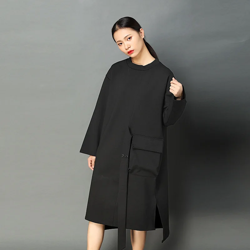 CHICEVER Асимметричный хит цвета женское платье туника свободный большой размер Пуловеры Зимние платья Женская одежда Мода Vestidos - Цвет: black