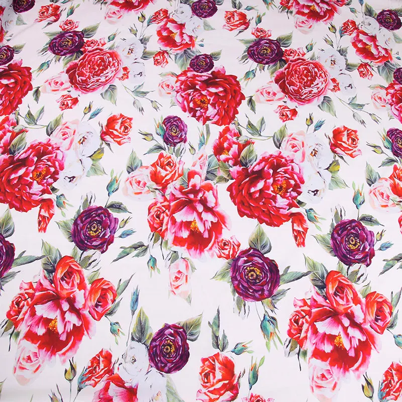 Off White Color Peony And Rose Print 100 Cotton Fabric For Women Children Clothing Diy Sew Summer Cotton Poplin Tissus Au Metre Fabric Aliexpress