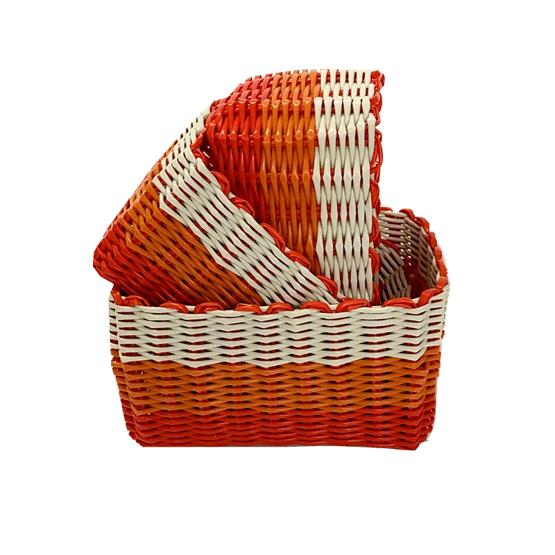 3PCs Handmade Woven Office Storage Box Plastic Waterproof Makeup Cosmetic Lipstick Mask Sundries Basket Desktop Organizer