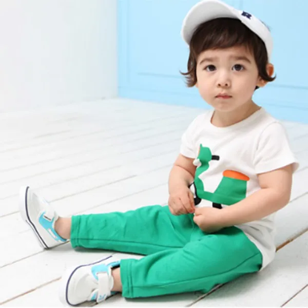 

Summer Baby Girls Boys Sets Clothing Printed Motor T-Shirt Tops Long Pants Outfits Casual Style Suits