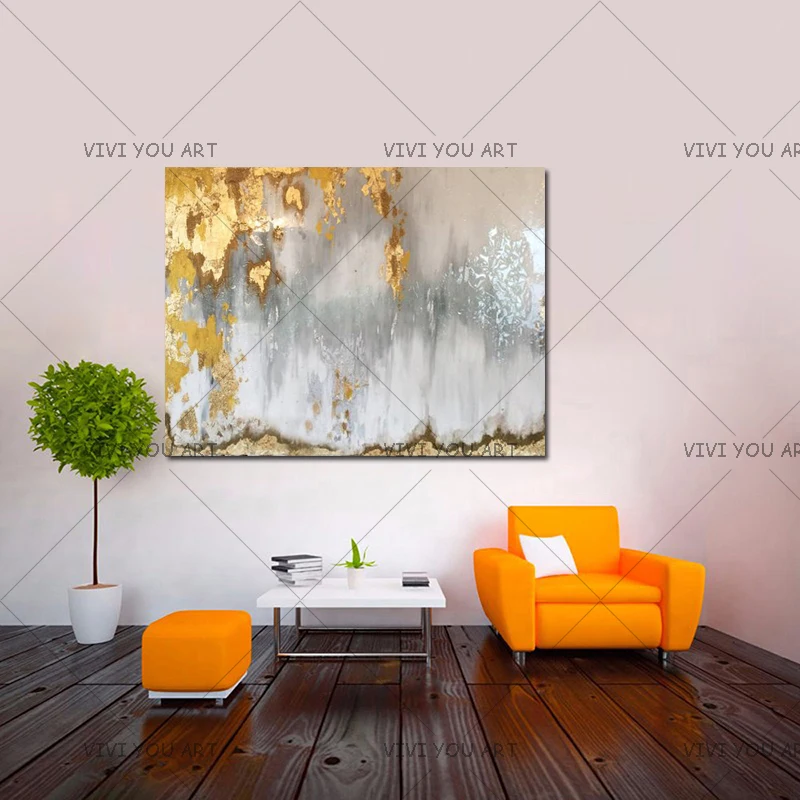 

High quality Handmade thick knife abstract oil painting Grey and Gold abstract on Canvas Painting Decor Oil Painting artwork
