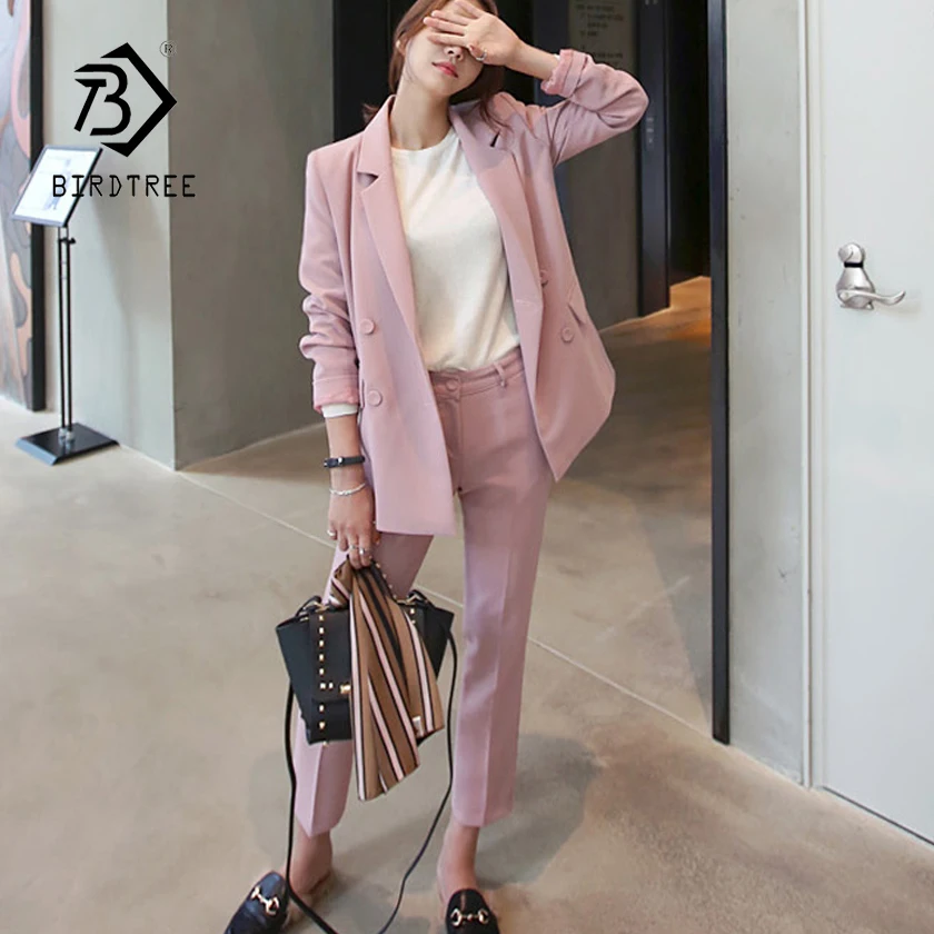 

New Arrival Women's Solid Double Breasted Blazer & High Waist Pants Elegant Sweet Office Lady Basic Suit Plus Size Hots S86311F