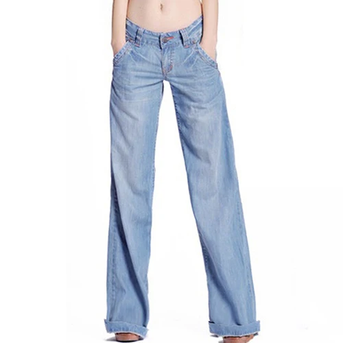 Женские однотонные тонкие темпераментные повседневные винтажные широкие джинсы средней талией расклешенные брюки большие размеры 5XL джинсы