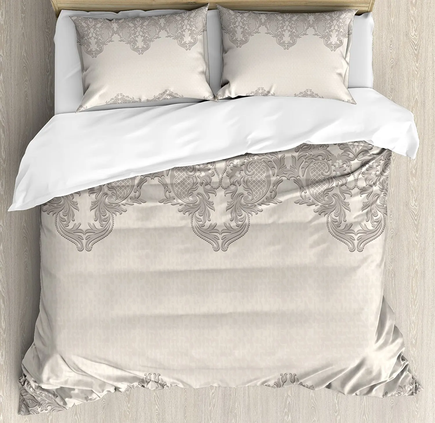 Taupe Duvet Cover Set Lace Like Framework Borders With Arabesque