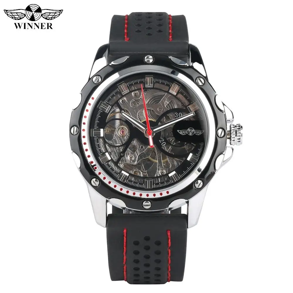 

Unique Skeleton Dial Automatic Mechanical Watch for Men Silicone Strap Watches for Male Luxury Automatic Watch for Friends