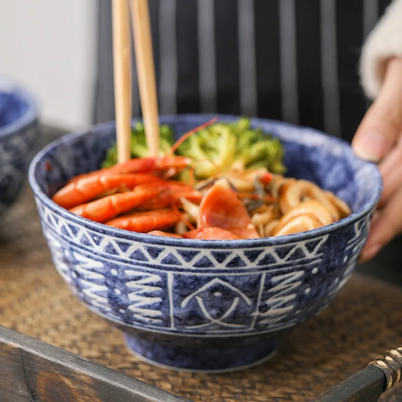 

1 PC Ceramic Bowl Rice Noodle Fish Patterned Made in Japan New Hand-painted Blue Top Grade